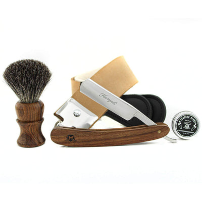 Rasiermesser Set 4-Teilig mit Leder Streichriemen und Schleifpaste