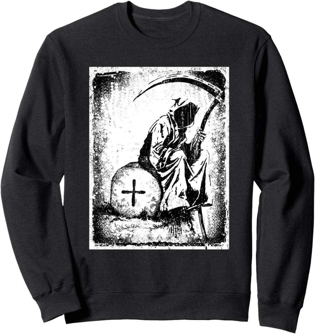 Tod des Sensenmannes Gothic Halloween Satanische Distressed Sweatshirt