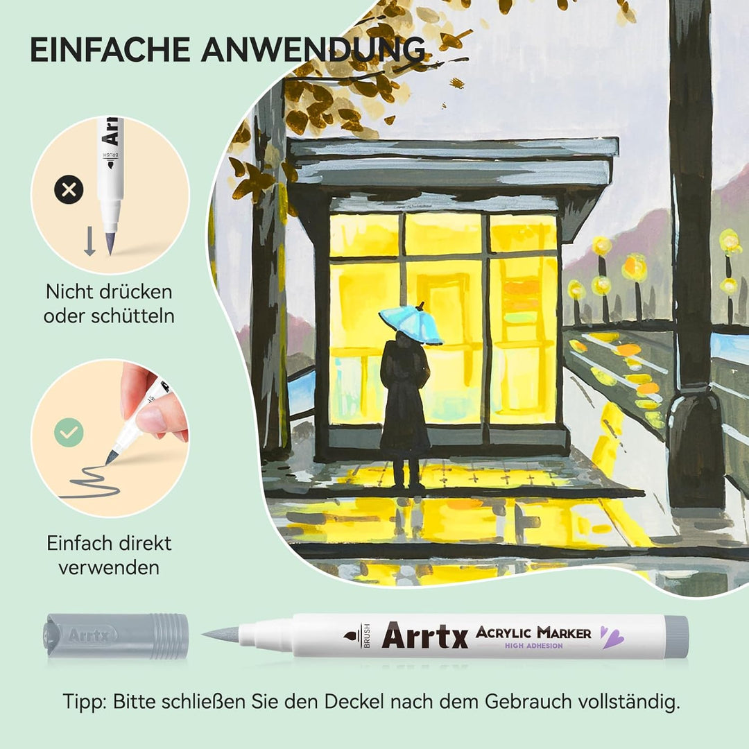 Arrtx 30 Grauton-Acrylfarbmarker, Acrylstifte für Steine Bemalen，Acryl Marker Pinsel Spitze, Permane