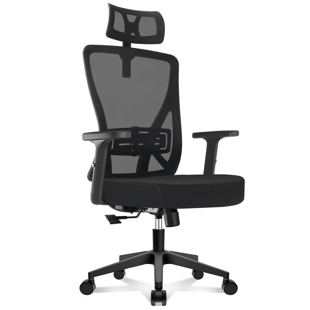 Durrafy Bürostuhl Ergonomisch, Bürostuhl, Schreibtischstuhl mit Verstellbarer Kopfstütze, Armlehnen,