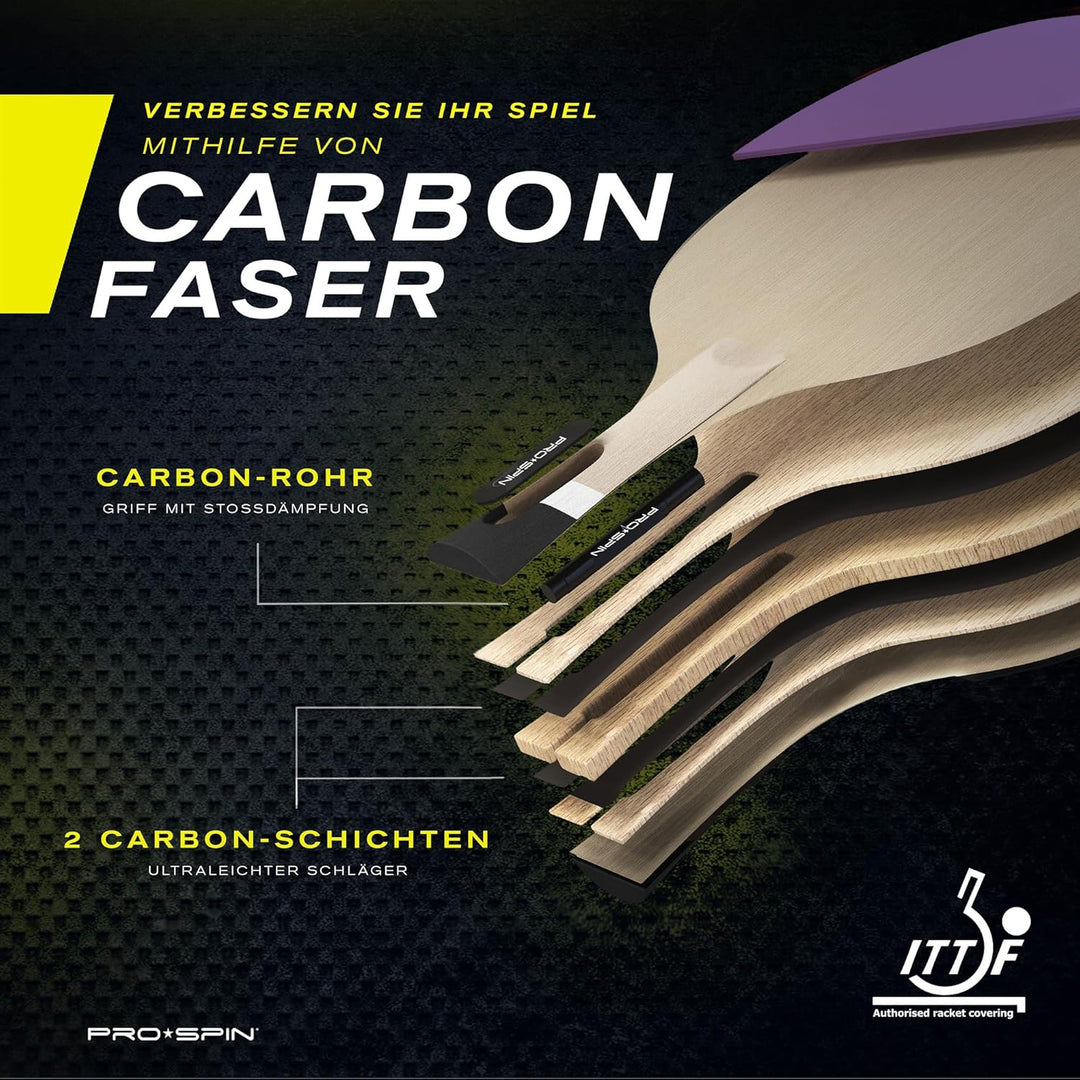PRO SPIN Tischtennisschläger - Carbon Profischläger, Überlegener Präzision, Spin - Profi-Obergummi,