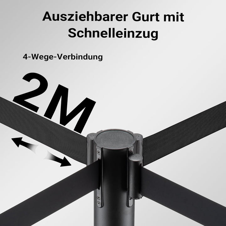 Wiltec mobile Absperrpfosten 32 x 7 x 90 cm in Schwarz mit 200 cm Zugband, Absperrständer aus rostfr
