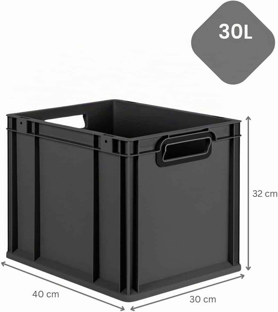 PROREGAL Eurobox NextGen Color | HxBxT 32x30x40cm | 30 Liter | Griffe schwarz offen | Glatter Boden