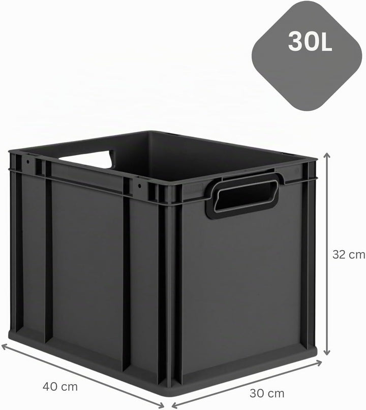 PROREGAL Eurobox NextGen Color | HxBxT 32x30x40cm | 30 Liter | Griffe schwarz offen | Glatter Boden