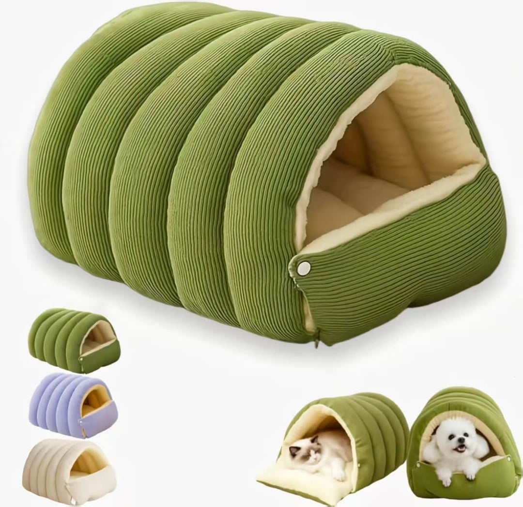 Geschlossenes Winterkatzenbett, herausnehmbares, wärmendes Winterhöhlenbett für Haustiere mit Rutsch