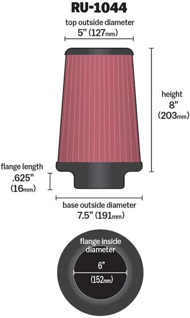 K&N universal Konisch Filter 152mm Anschluss, 190mm Untendiameter, 127mm Obendiameter, 203 mm (RU-10
