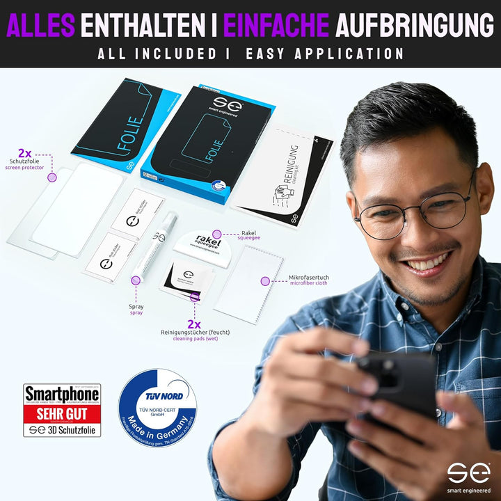 2x se® 3D SCHUTZFOLIE Privacy für Apple iPhone 15 Plus,Blickschutz, 100% Fingerabdruck & FaceID komp