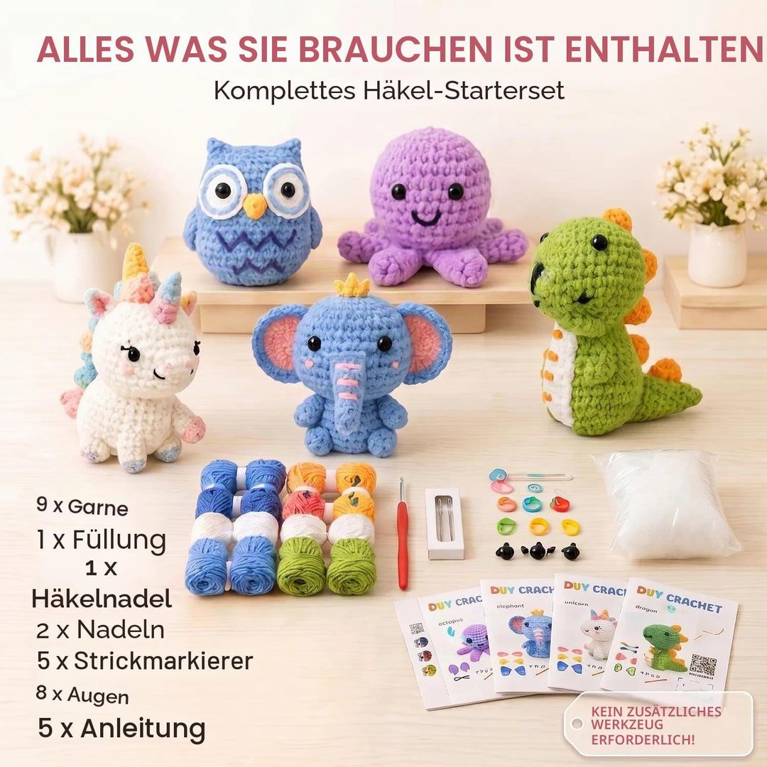 VINTAGE EMBROIDERY V.E. Tier-Häkelset, Häkel-Starter-Set für Anfänger, Erwachsene, komplettes DIY-Hä