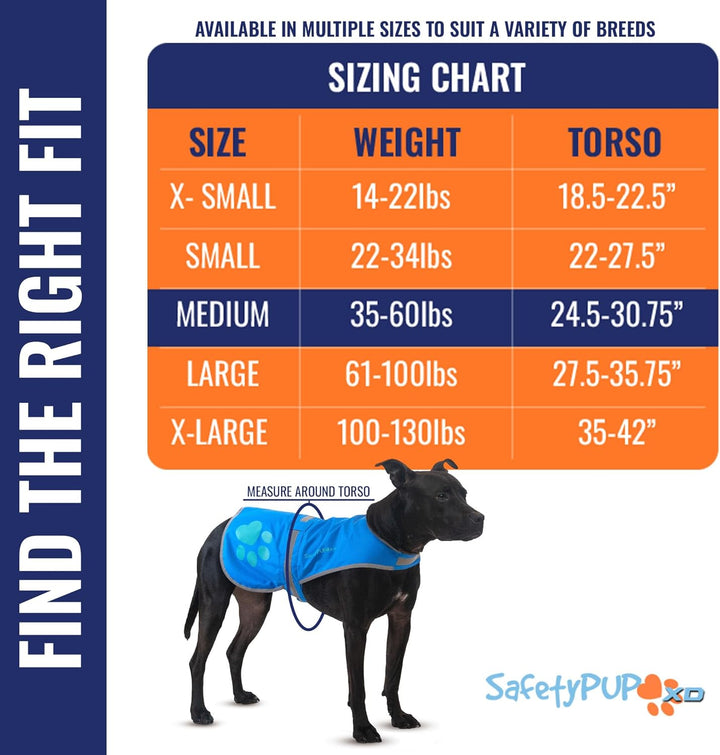 SafetyPUP XD Hund Warnweste, Grössen passen Hunde 14 lbs bis 130 lbs Blau Mittel Mittel Blau, Mittel