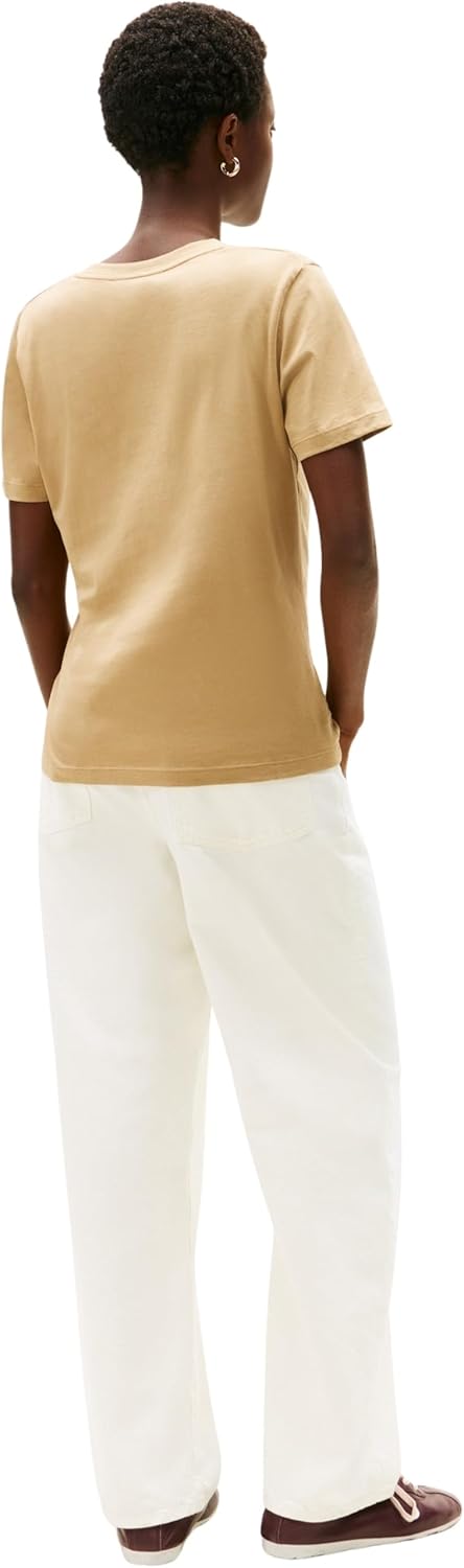 Tommy Hilfiger Damen Reg Corp Logo C-nk Ss Ww0ww40276 Kurzarm Strickoberteile (1er Pack) M Beige (Dr