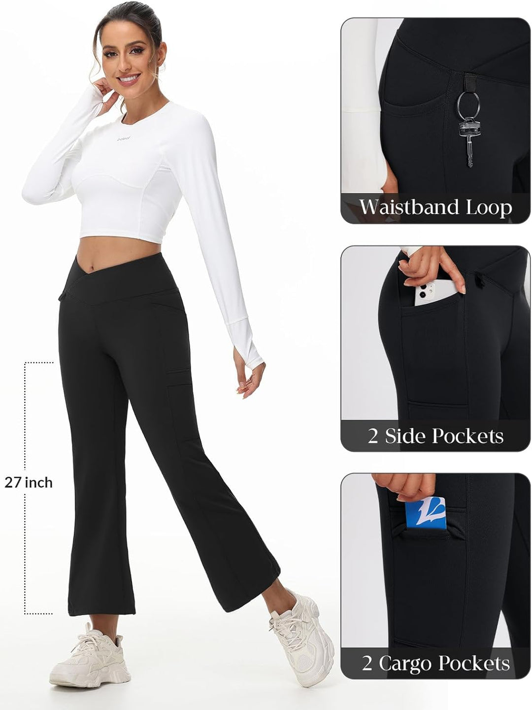 baleaf Thermo Hose Damen Thermo Leggings mit Taschen Wanderhose Wasserabweisend Bootcut Leggings Sch