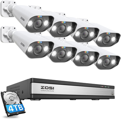 ZOSI 5MP Überwachungskamera Aussen Set, 16CH 4TB HDD NVR und 8X 5MP PoE IP Outdoor Kamera für 24/7 A