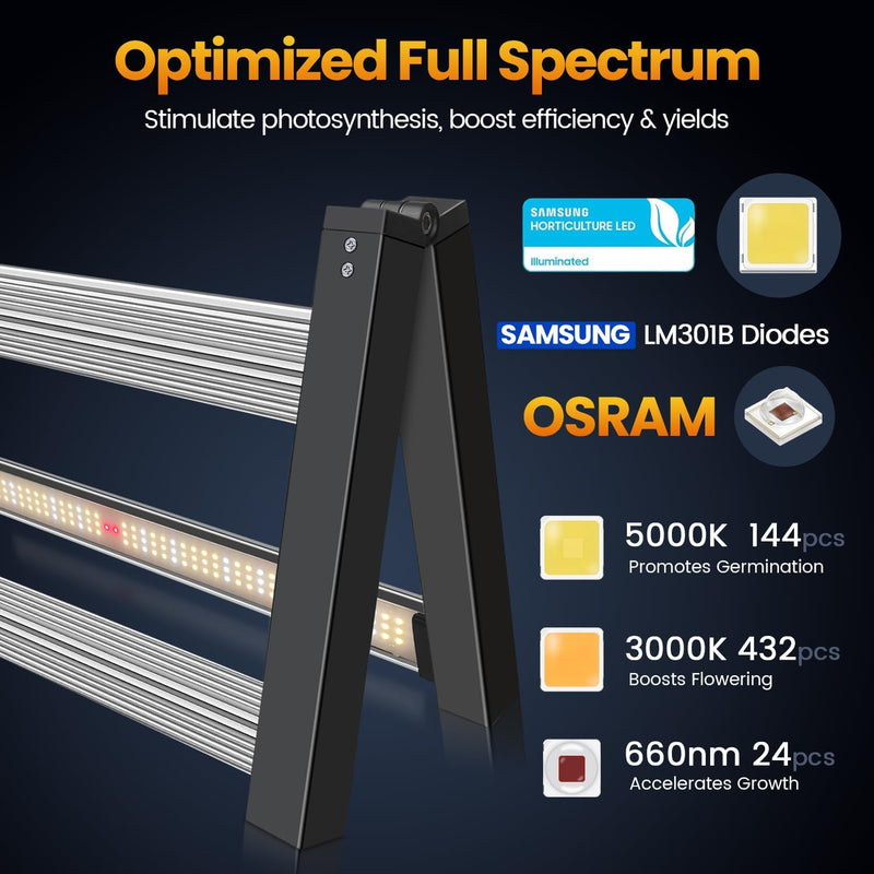 wolezek WK2400 LED Grow Lampe Vollspektrum mit 5000K Sam-sung Dioden, 240W Dimmbare Pflanzenlampe mi