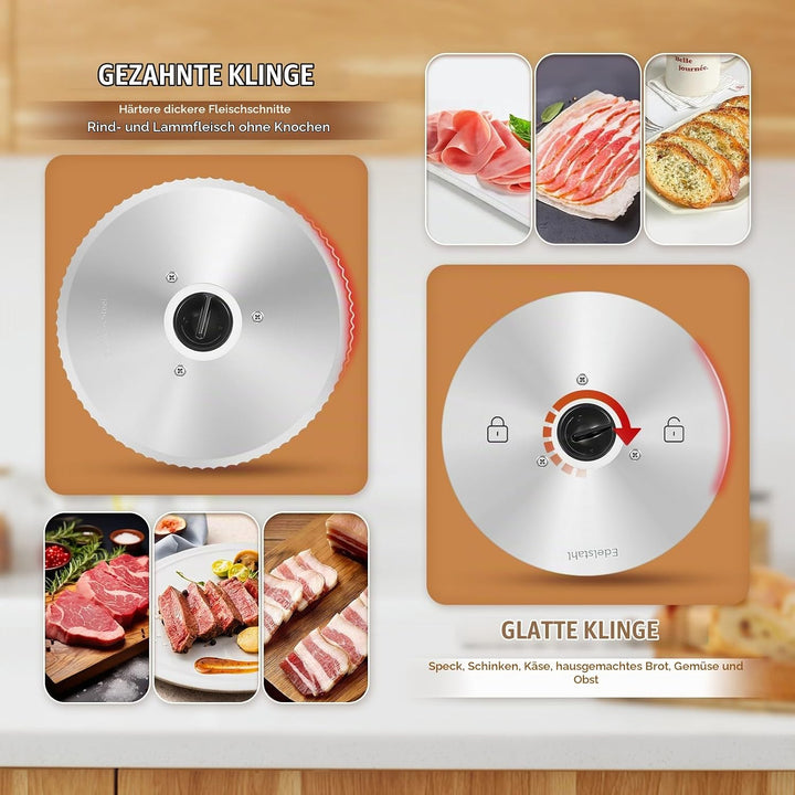 Moongiantgo Allesschneider Elektrisch Brotschneidemaschine mit 2x Abnehmbarer 19cm Edelstahlklinge,