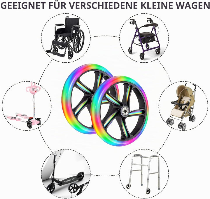 Leuchtende Stunt Scooter Rollen 2 Stück, LED Scooter Ersatzräder Räder 200mm, LED-Lichtrollen Mit AB