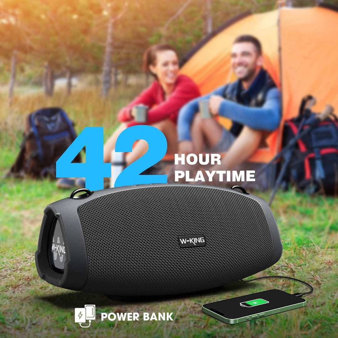 W-KING Bluetooth Lautsprecher Gross mit kabellosem Mikrofon,(120W Peak) 70W IPX6 Tragbare Outdoor La