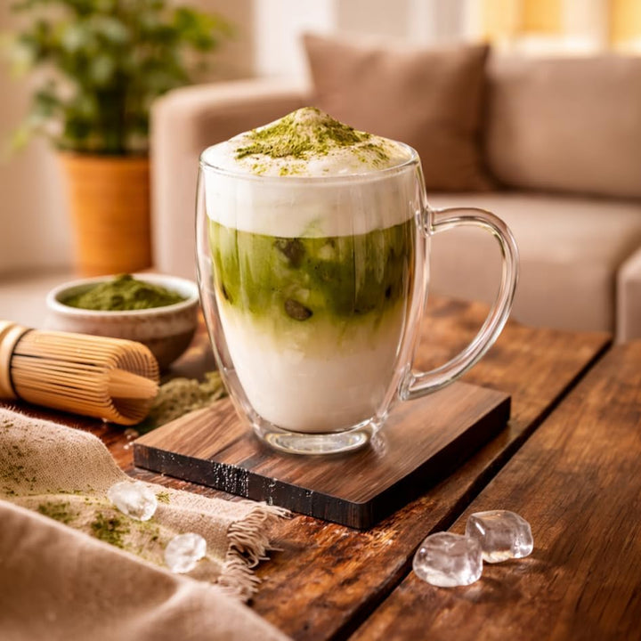 Creano doppelwandiges Thermoglas mit Henkel 400ml, grosses Doppelwandglas aus Borosilikatglas, Kaffe