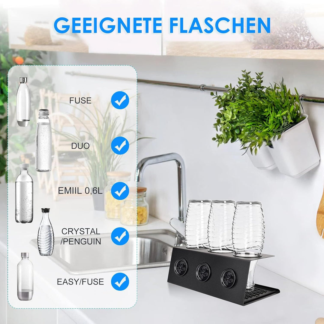 Flaschenhalter für SodaStream, 3er Abtropfhalter aus Edelstahl Abtropfständer mit Herausnehmbare Abt