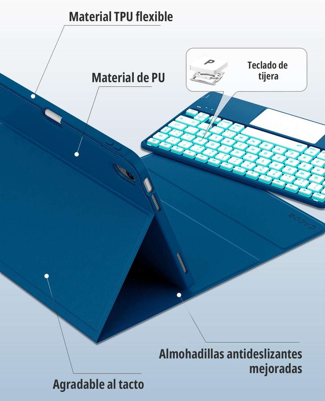 CACOE Hülle Tastatur Kompatibel mit iPad 10 10.9 Zoll 2022 A2757/A2777 mit Touchpad, 7-Farbige Beleu