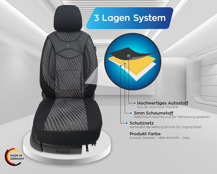 BREMER SITZBEZÜGE Mass Sitzbezüge Schonbezüge für Seat Arona 115 115 - Schwarz/Grau Muster, 115 - Sc