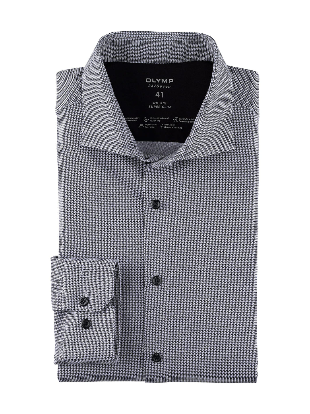 OLYMP Herren Businesshemd No. Six 24/Seven,Gemustert,super Slim,Kent-Kragen 37 Schwarz 68, 37 Schwar