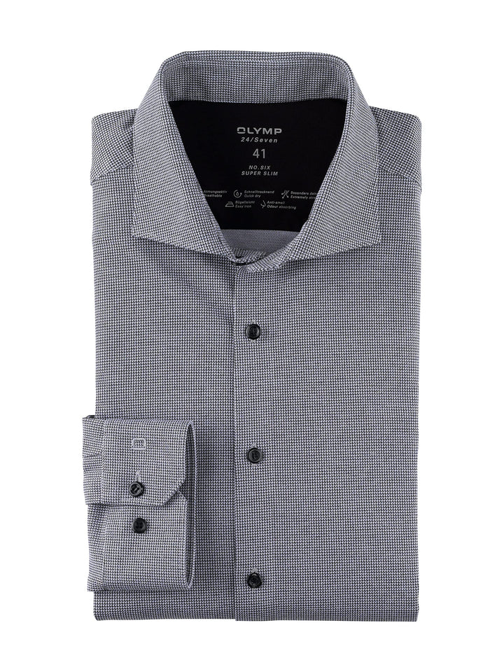 OLYMP Herren Businesshemd No. Six 24/Seven,Gemustert,super Slim,Kent-Kragen 37 Schwarz 68, 37 Schwar