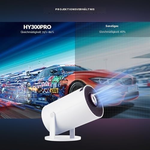 HY300PRO Mini Beamer 4K, Auto Horizontale Korrektur, 180° Drehbar, WiFi 6 + BT 5.0, Android 11.0, Ou