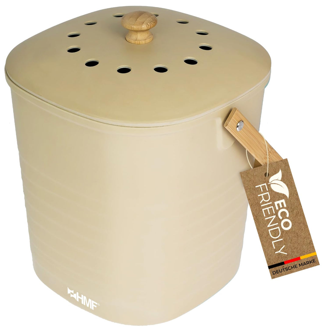 HMF Nachhaltiger Biomülleimer Küche, Geruchsdichter Komposteimer mit Deckel | 6 Liter | Beige Beige