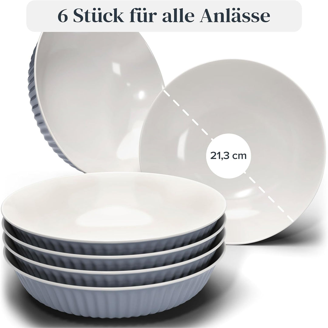 Suppenteller 6er Set Hygge Serie - Premium Steingut, Kratzfest, Für Spülmaschine, Mikrowelle - Styli