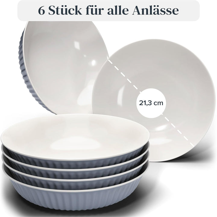 Suppenteller 6er Set Hygge Serie - Premium Steingut, Kratzfest, Für Spülmaschine, Mikrowelle - Styli