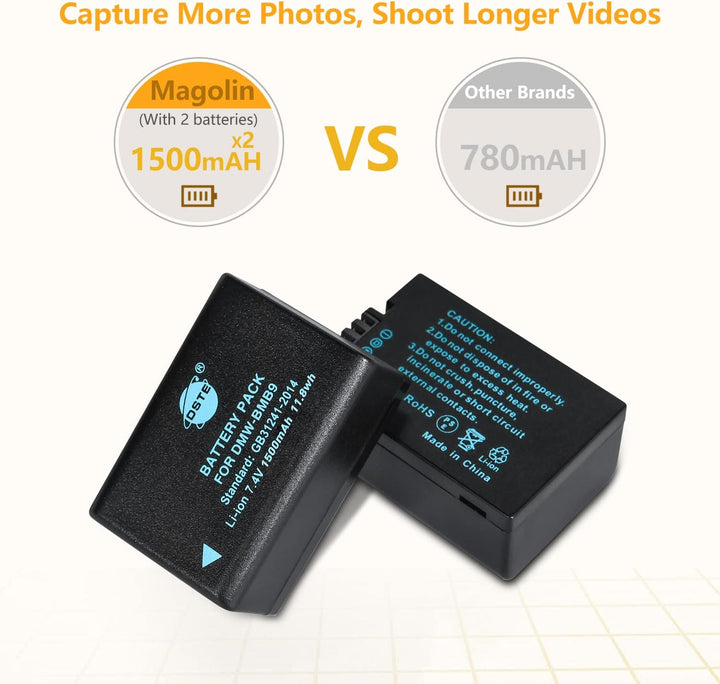 (2-Pack) DMW-BMB9E DSTE Ersatz Batterie Akku Kompatibel für Panasonic DMW-BMB9, DMW-BMB9PP und Lumix