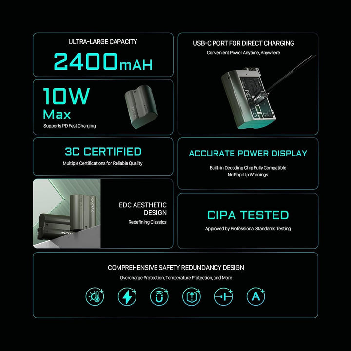 EN-EL15C Ersatzakku- und Ladegeräteset, 4er-Pack 2400-mAh-Akkus und Vierkanal-USB-C-PD-Schnellladege