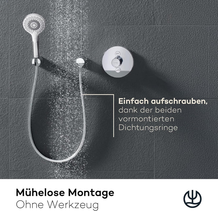 KLUDI-X3 Universal Duschkopf mit Schlauch, Duschbrause optional wassersparend mit 3 Strahlarten (Bod