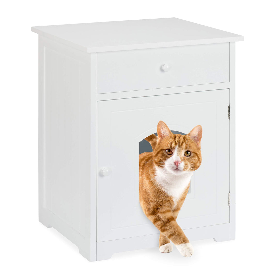 Relaxdays Katzenschrank mit Schublade, Katzenkommode Katzentoilette Holz, Katzenklo Schrank, HBT 63,
