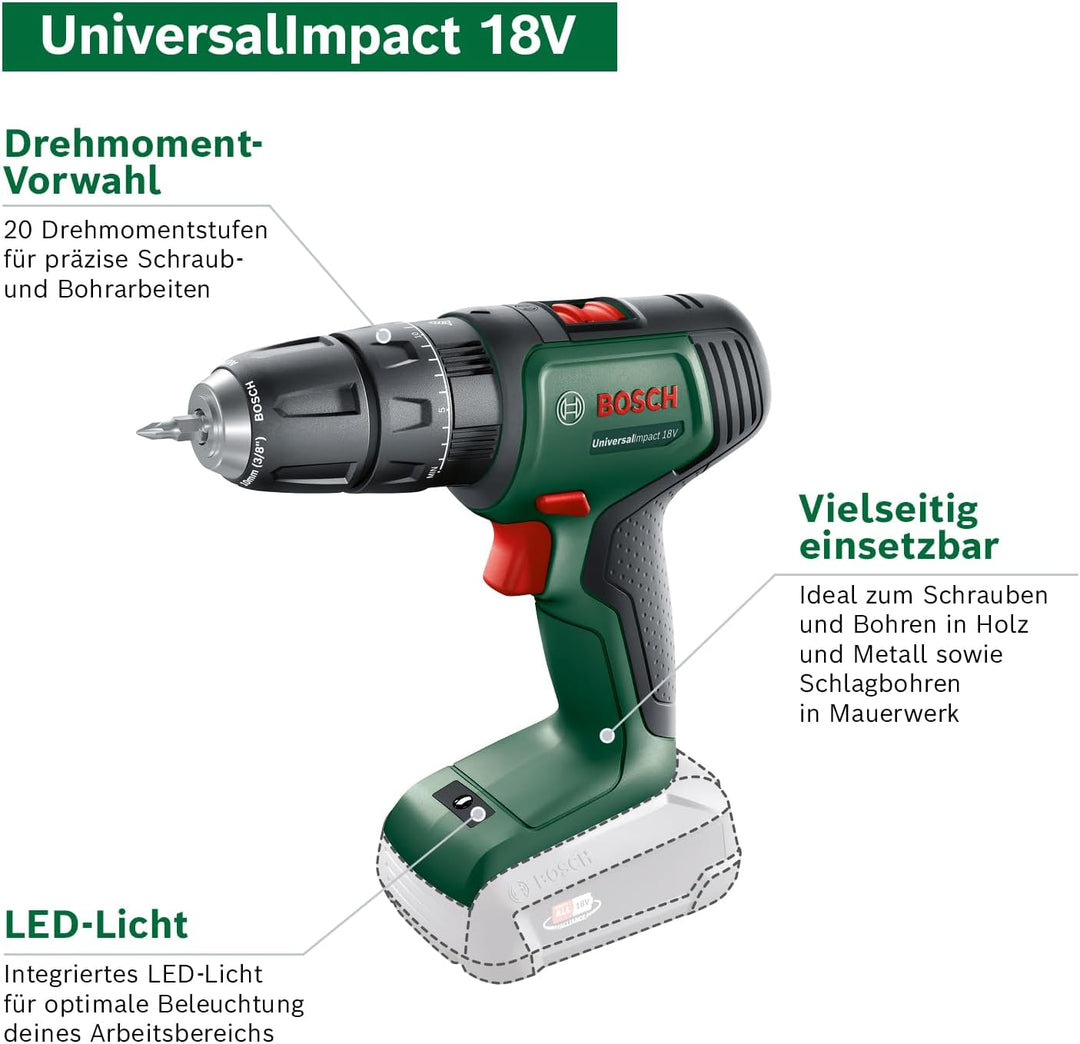 Bosch Akku Schlagbohrschrauber UniversalImpact 18V (ohne Akku, 18 Volt System, im Karton) UniversalI