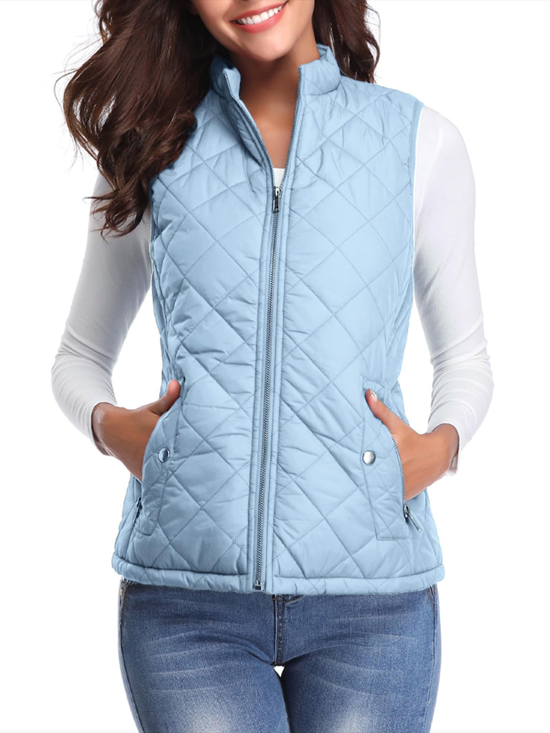 fuinloth Damen Weste mit Stehkragen Westen Steppweste Leicht Ärmellos Jacke mit Reissverschluss Tasc