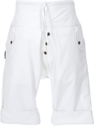 GURU SHOP 3/4 Yogahose, Unisex Goa Hose, Bequeme Yoga-Shorts, Herren, Baumwolle 46 Weiss, 46 Weiss