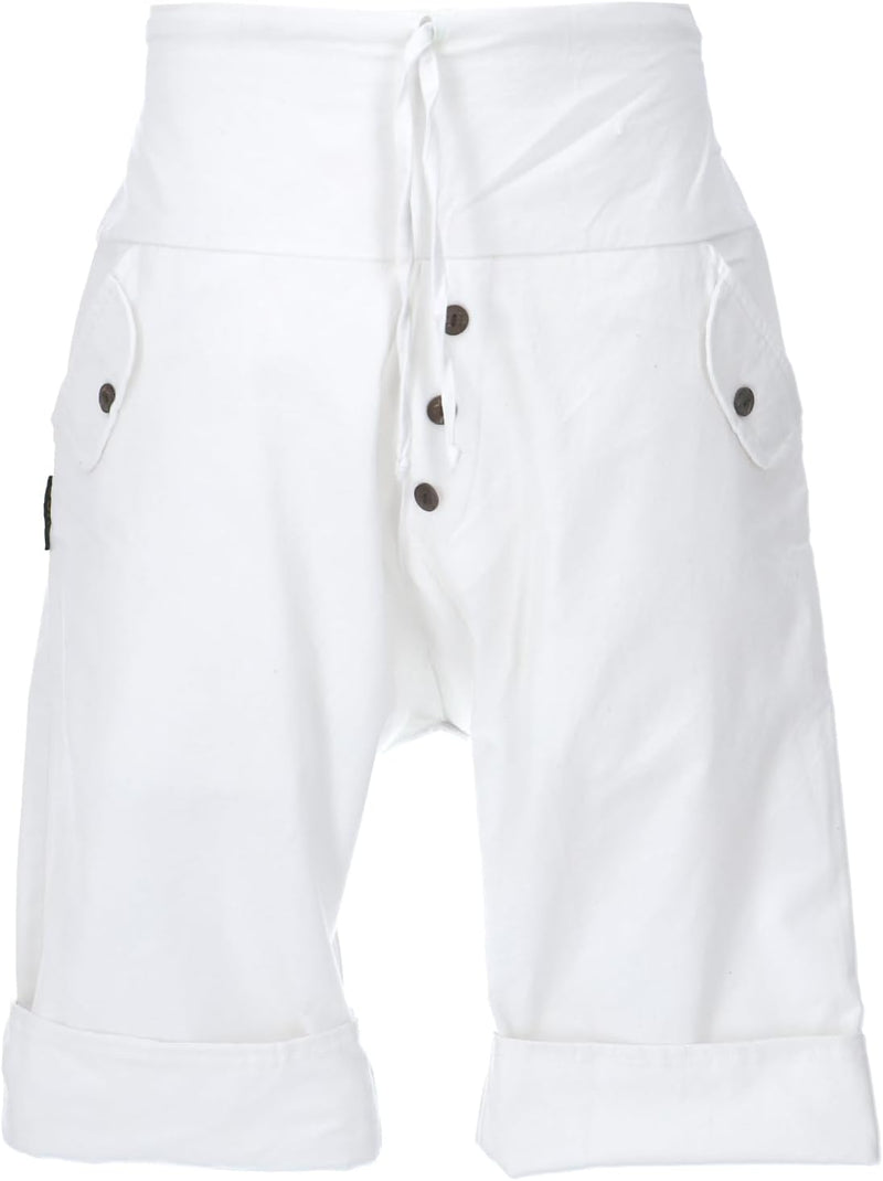 GURU SHOP 3/4 Yogahose, Unisex Goa Hose, Bequeme Yoga-Shorts, Herren, Baumwolle 46 Weiss, 46 Weiss