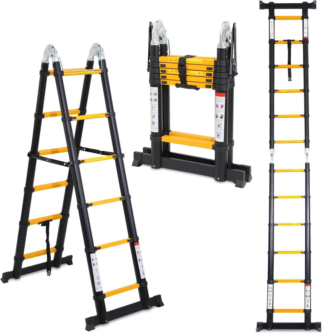 Cecaylie Teleskopleiter Klappleiter Aluminium, 3.8M(1.9M+1.9M) Ausziehbare Leiter mit Stabilisatoren