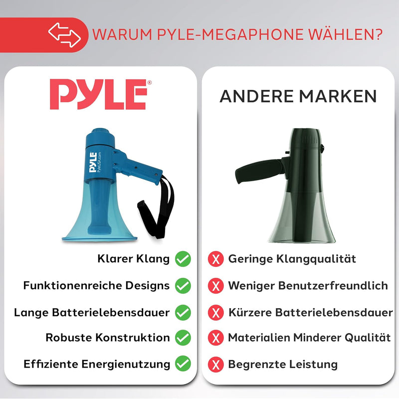 Pyle Portable PA Megafon Lautsprecher w/Alarm-Sirene, einstellbare Lautst?rke, 40 W Hand Leichte Mar