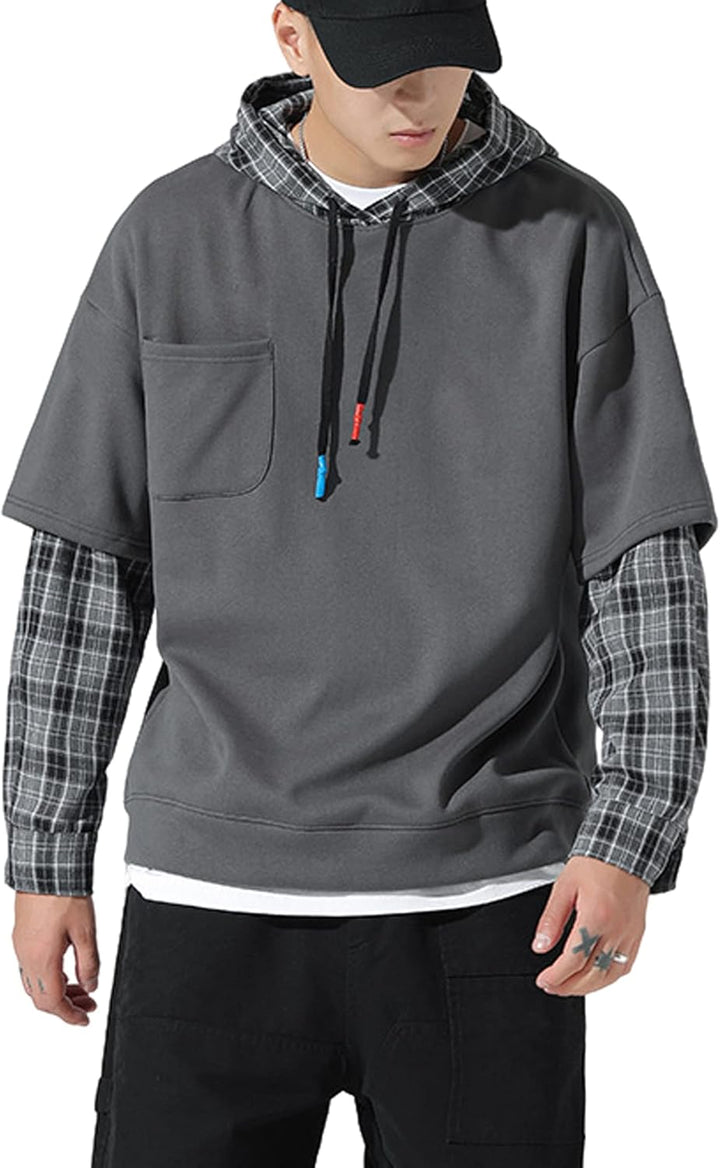 Moshtashio Kapuzenpullover für Herren, Patchwork Hoodie mit Kontrastfarbe Langarm Basic Sweatshirt P