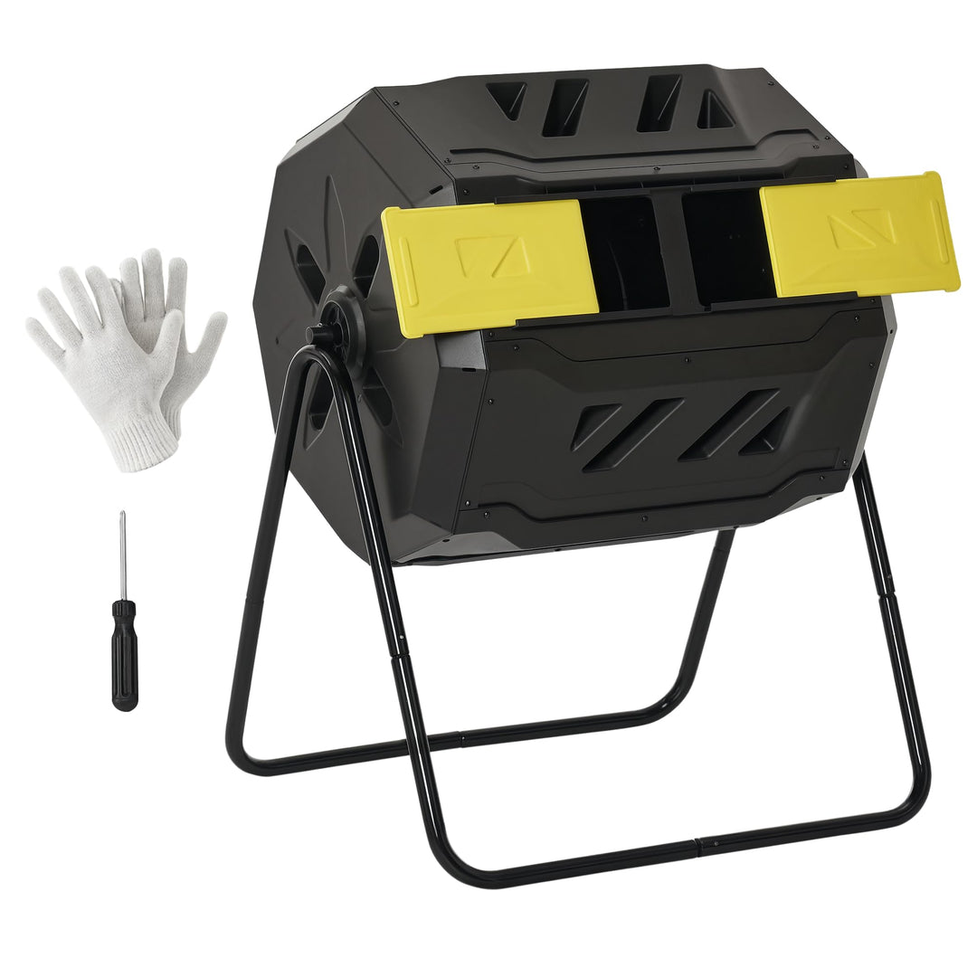 Outsunny Komposteimer für den Aussenbereich, 160 l, Doppelkammer, 360° drehbarer Komposter, Gartenko