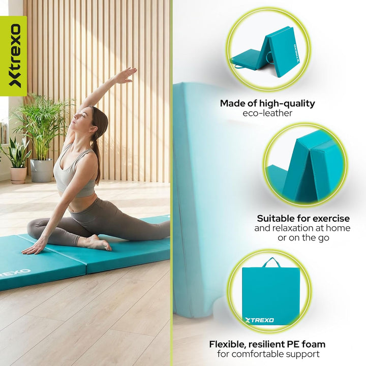 XTREXO Klappbare Gymnastikmatte – Turnmatte 4-teilig – Kunstleder & EPE-Schaumstoff – Faltbar mit Tr