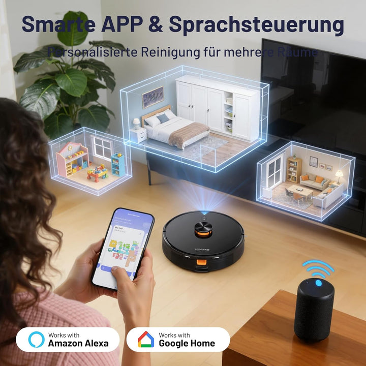 VONKO S6 Pro Saugroboter mit Wischfunktion und Absaugstation, 8000Pa Saugkraft,LiDAR 2.0 Laser Navig