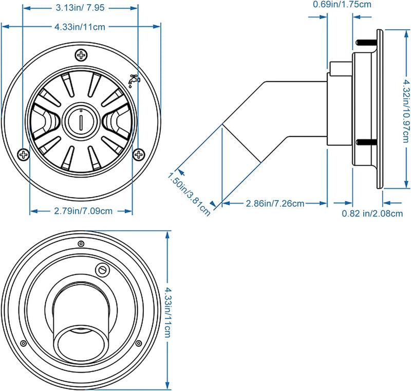 Wohnwagen Wassertankdeckel mit 2 Schlüssel, 78mm Wohnmobil Tankdeckel RV Camper Trinkwasser Wasserde