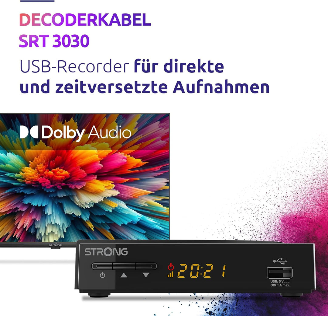 STRONG SRT 3030, Kabelreceiver, digitaler HD Kabel Receiver, DVB-C mit HDMI ud Scart Anschluss. Ener