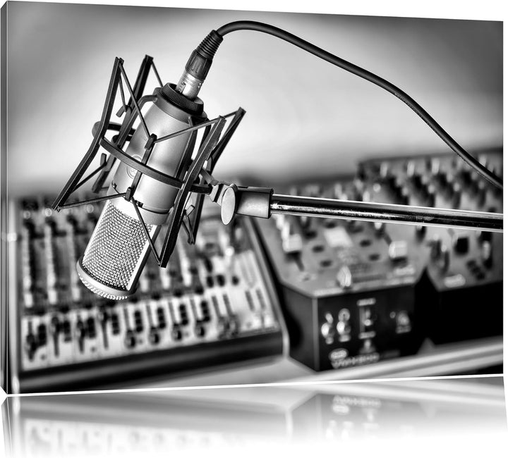 Pixxprint Mikrofon mit Musikanlagen als Leinwandbild/Grösse: 100x70 cm/Wandbild/Kunstdruck/fertig be