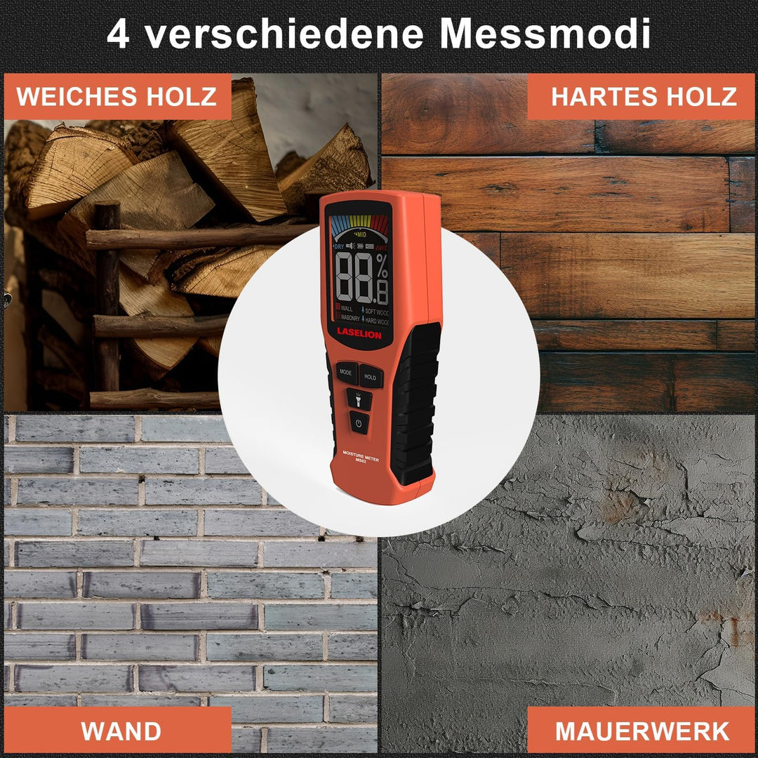 LASELION Nicht-invasive Feuchtigkeitsmessgerät MS02 Feuchtigkeitsmesser Detector Holzfeuchtemessgerä