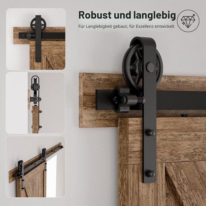 Schiebetürbeschlag 173cm Schiebetüren Schiebetürsystem Komplettset Laufschiene Rollen Set Schwarz fü