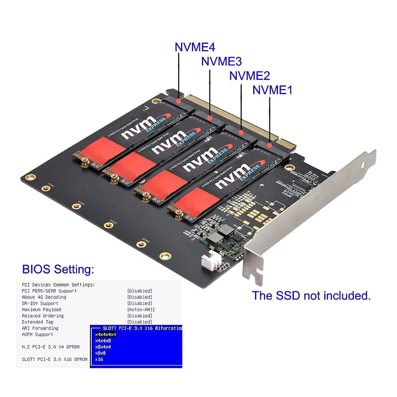 Chenyang CY M.2 NVME Gen 3.0 Adapter NVME M.2 AHCI X4 zu PCI-E Express 3.0 Gen3 X16 RAID-Karte mit L